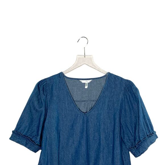 Draper James S Womens Heidi V Neck Top in Chambray Medium Blue - Picture 5 of 10